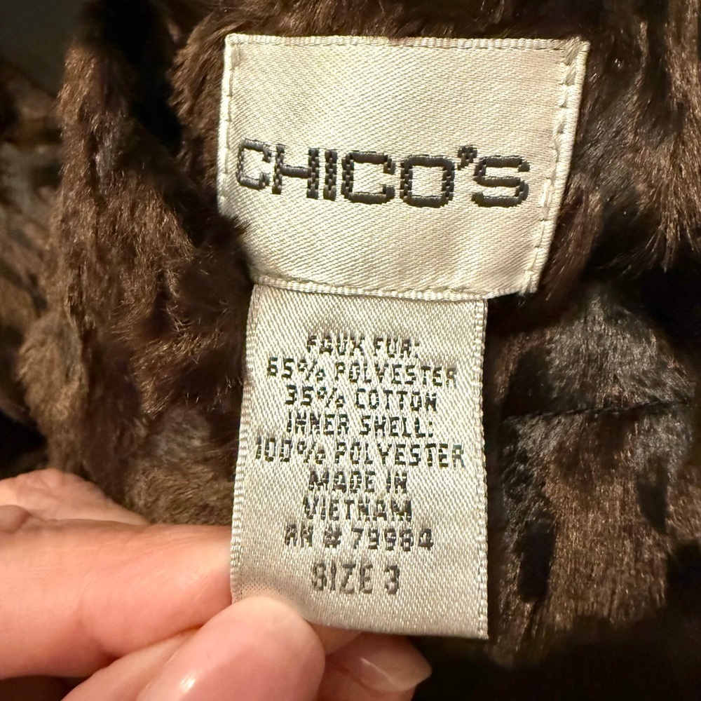 Chicos Reversible Brown Faux Fur Coat Jacket Brown Black Winter Large Chico’s 3 - Picture 9 of 12